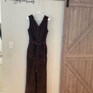 Faherty Brown Corduroy Overalls with Tie Belt